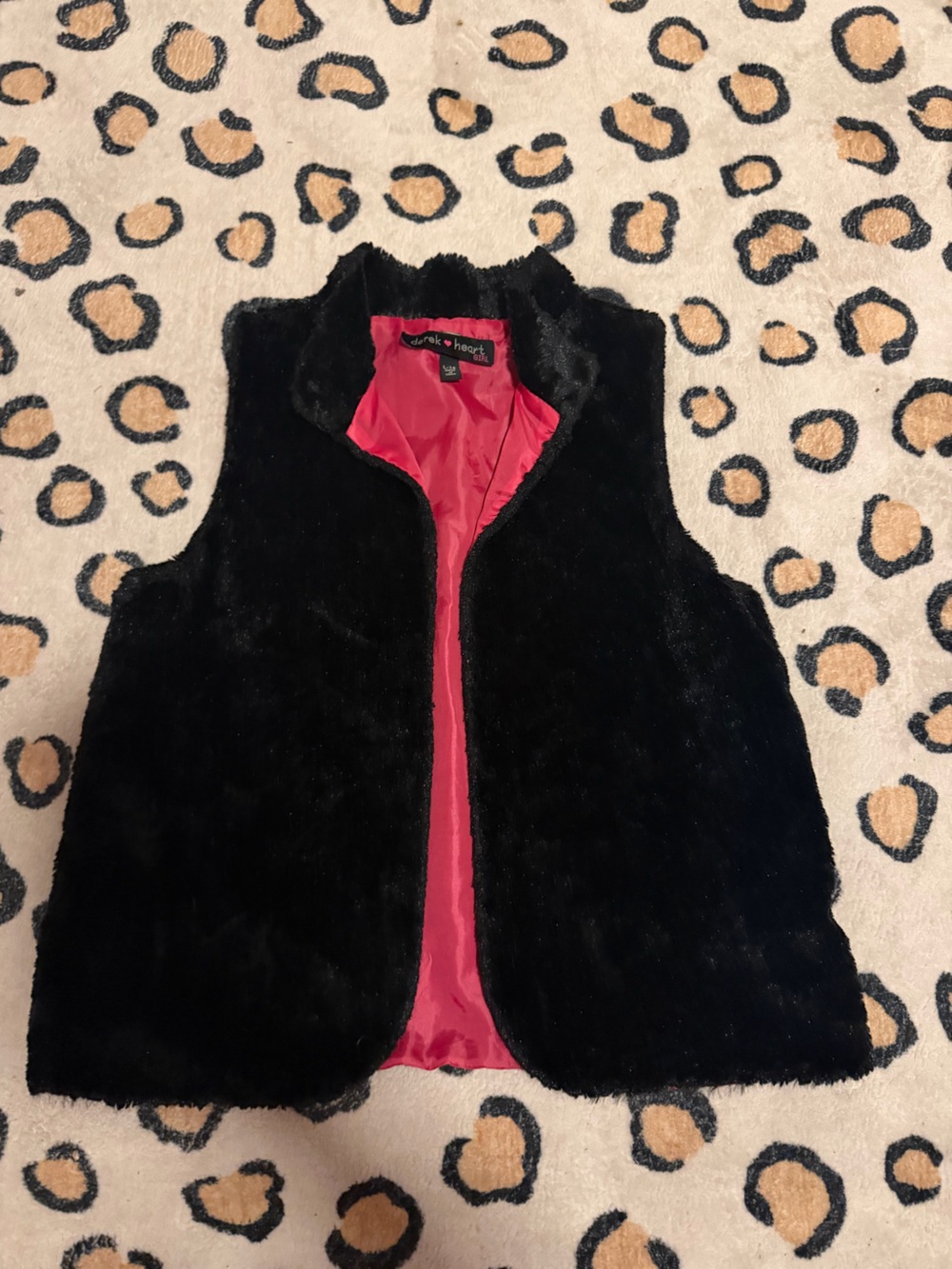 Derek Heart Black Faux Fur Vest with Hot Pink Lining // Girls L 10